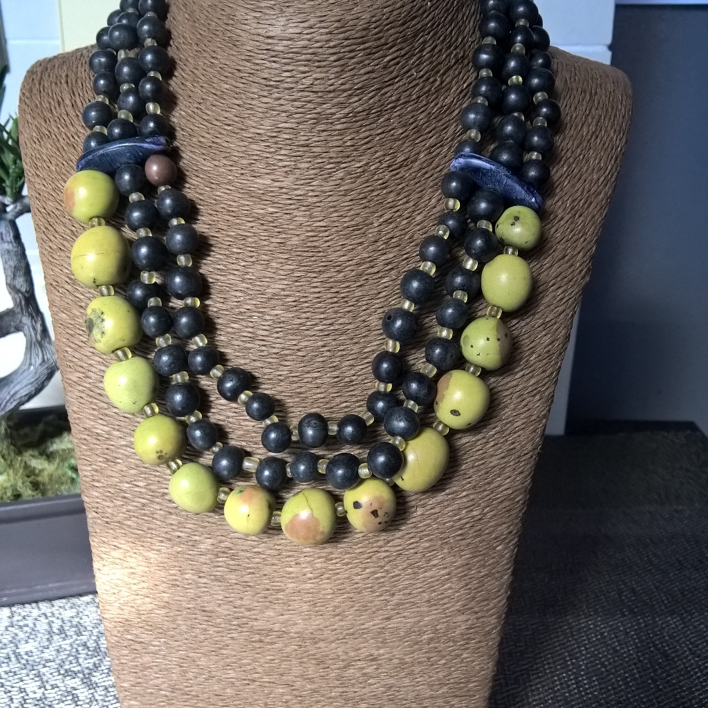 Acai And Pambil Seed Necklace, Handmade, New